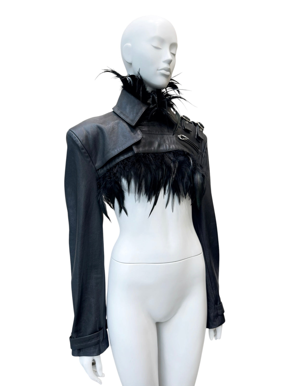 Jean-Paul Gaultier x Shayne Oliver - veste en cuir et plumes d’autruches