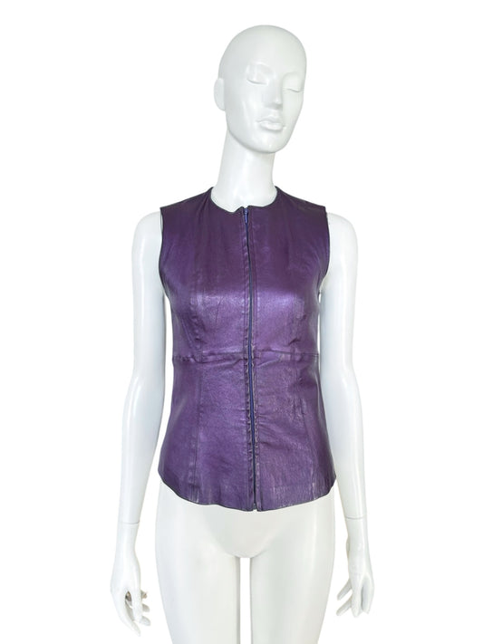 Gilet en cuir violet irisé Plein Sud – 90s