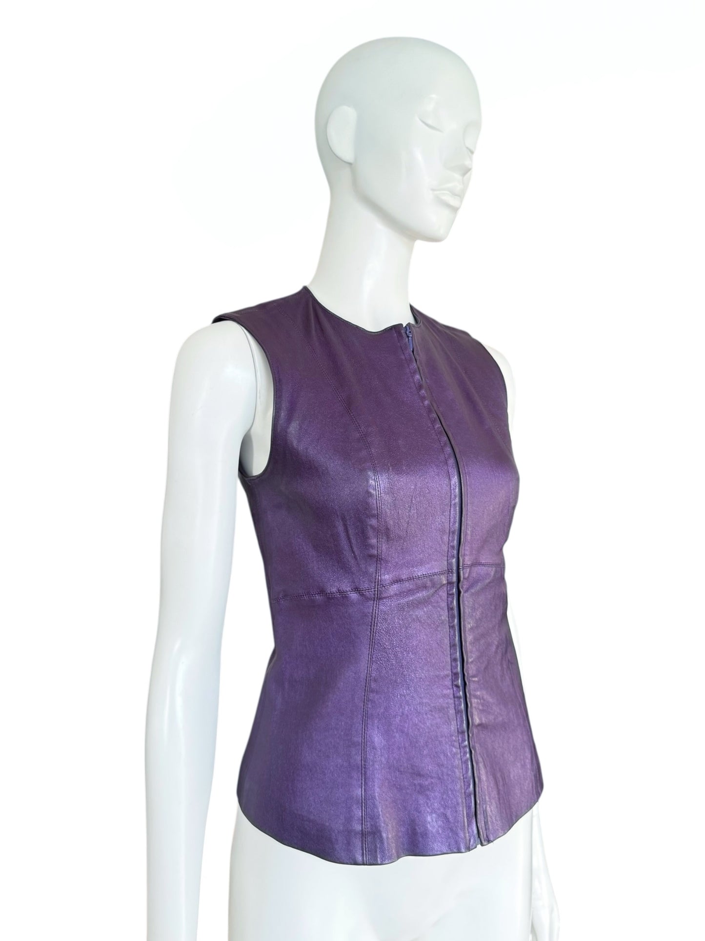 Gilet en cuir violet irisé Plein Sud – 90s