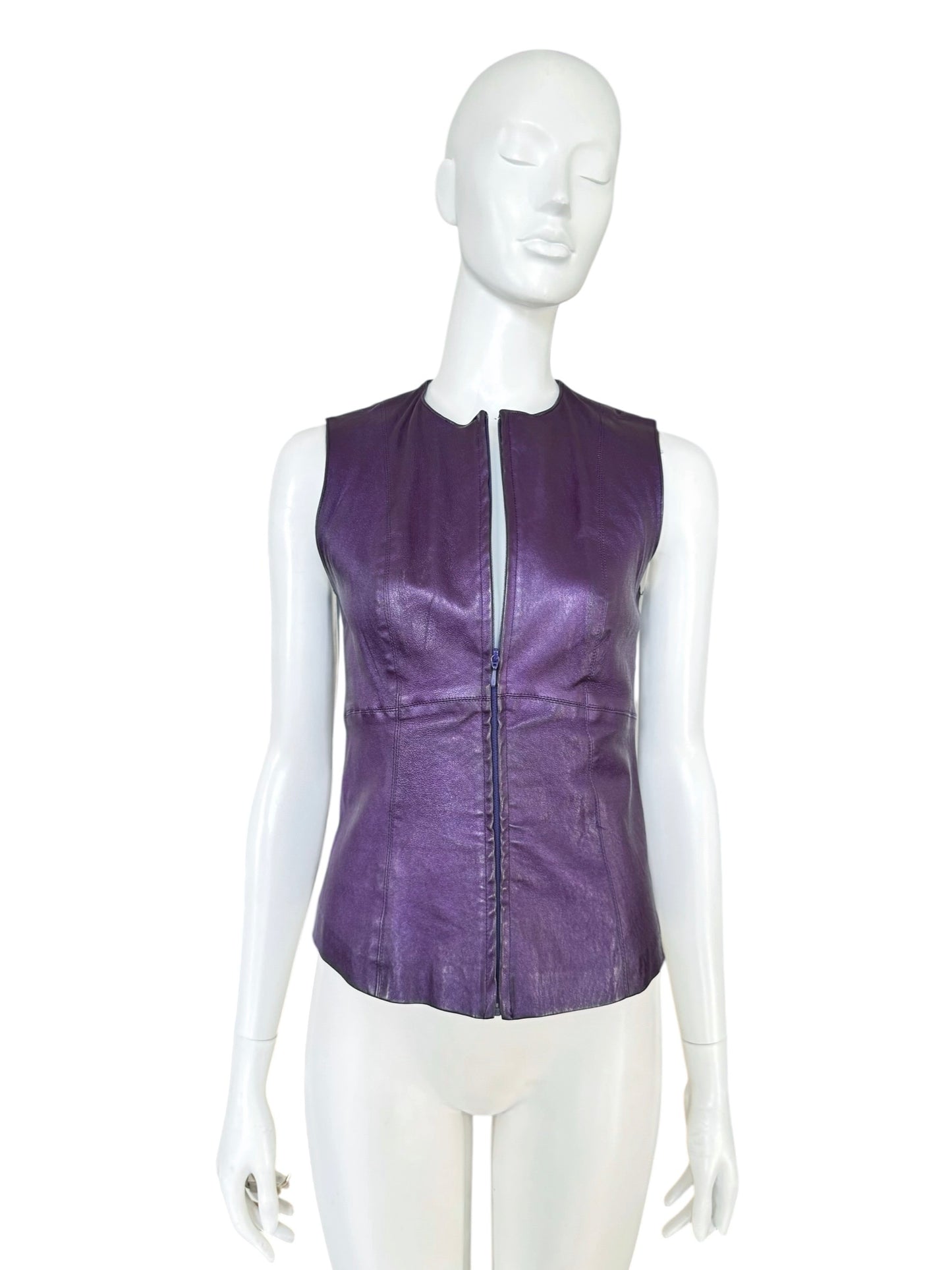 Gilet en cuir violet irisé Plein Sud – 90s