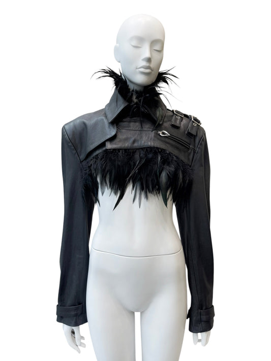 Jean-Paul Gaultier x Shayne Oliver - veste en cuir et plumes d’autruches