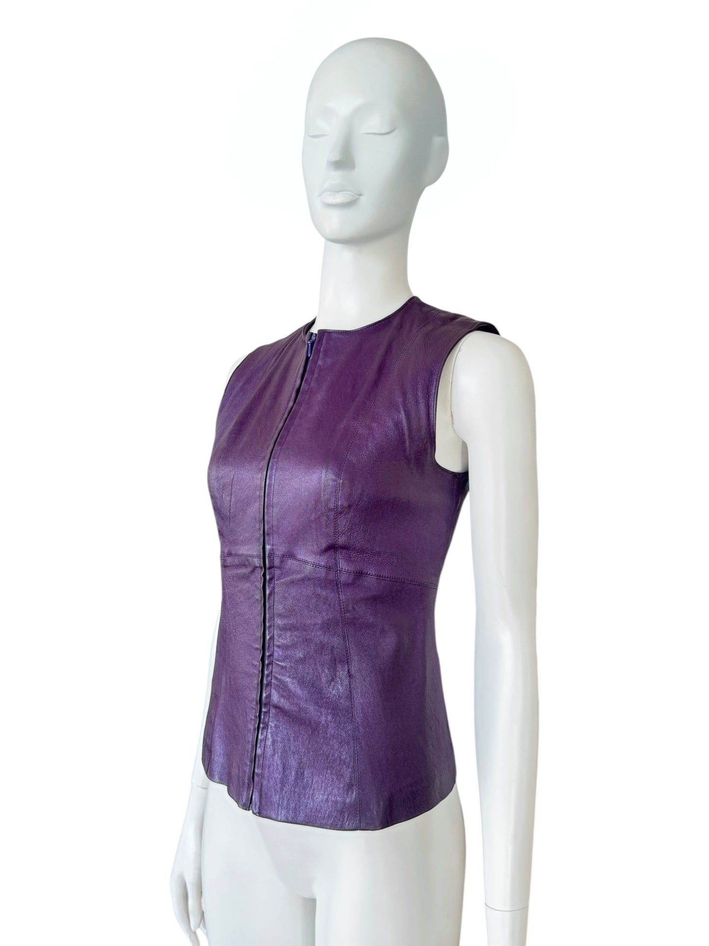 Gilet en cuir violet irisé Plein Sud – 90s