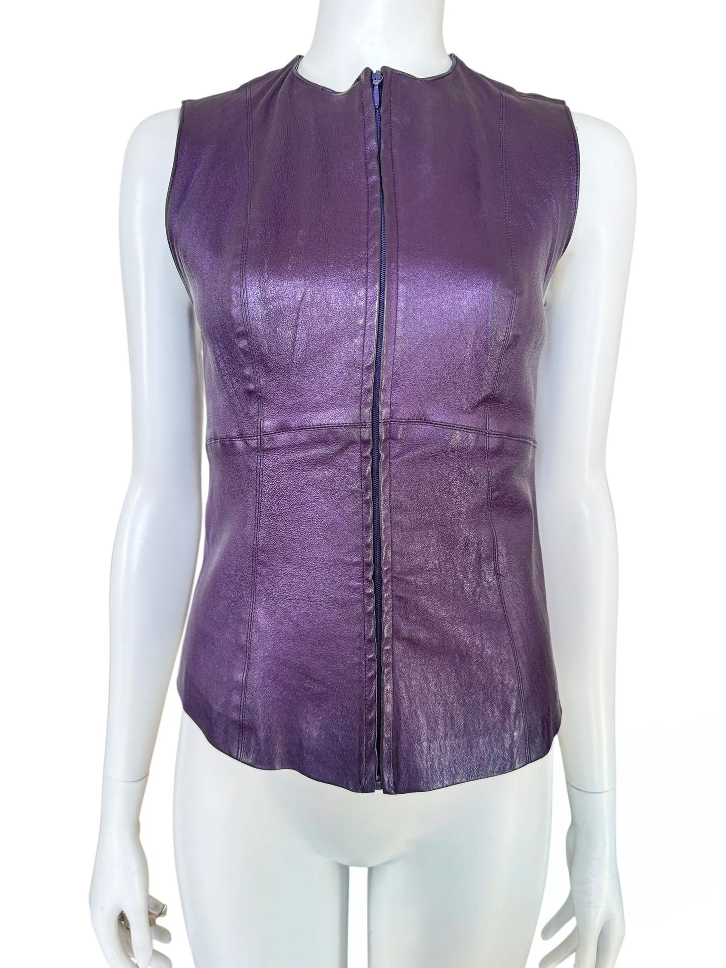 Gilet en cuir violet irisé Plein Sud – 90s