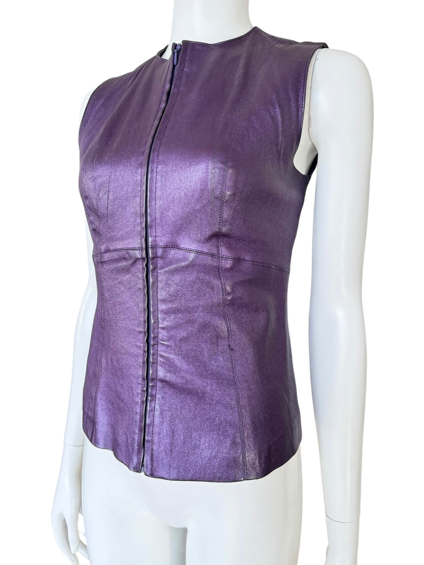 Gilet en cuir violet irisé Plein Sud – 90s
