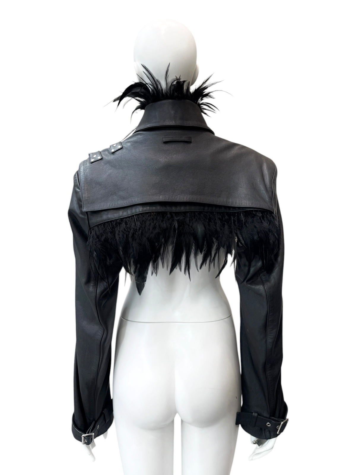 Jean-Paul Gaultier x Shayne Oliver - veste en cuir et plumes d’autruches